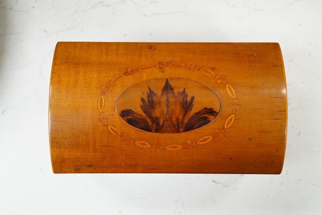 A 19th century domed sycamore and yew wood panelled jewellery box, possibly Scottish, 20cm wide